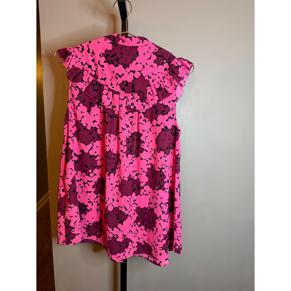 Kate Spade New York Pink Purple Floral Ruffle Sleeveless Silk Blouse Top M - Picture 2 of 3